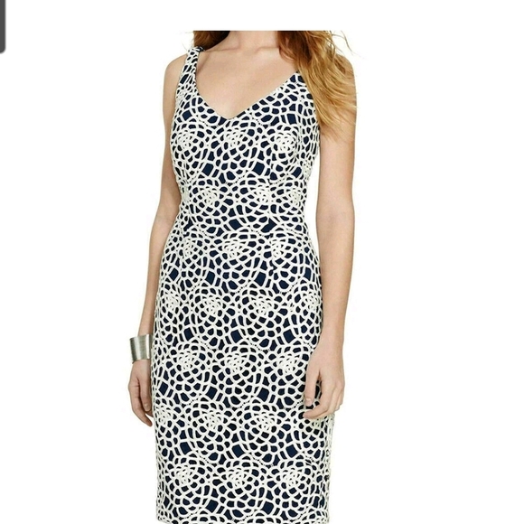 Ralph Lauren Dresses & Skirts - RALPH LAUREN Ivory Blue Crochet Lace Sleeveless Sheath Dress